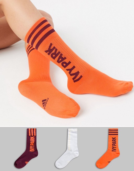 adidas x IVY PARK 3 pack socks in orange and maroon