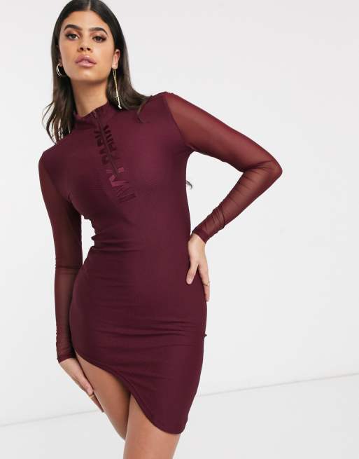 kader En Picasso adidas x IVY PARK bodycon asymmetric dress in maroon | ASOS