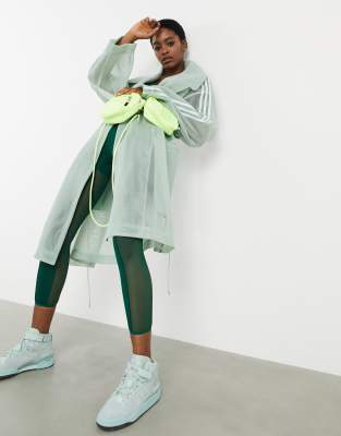 Ivy Park Adidas X Mesh Trench Coat In Green Tint With Asymmetric