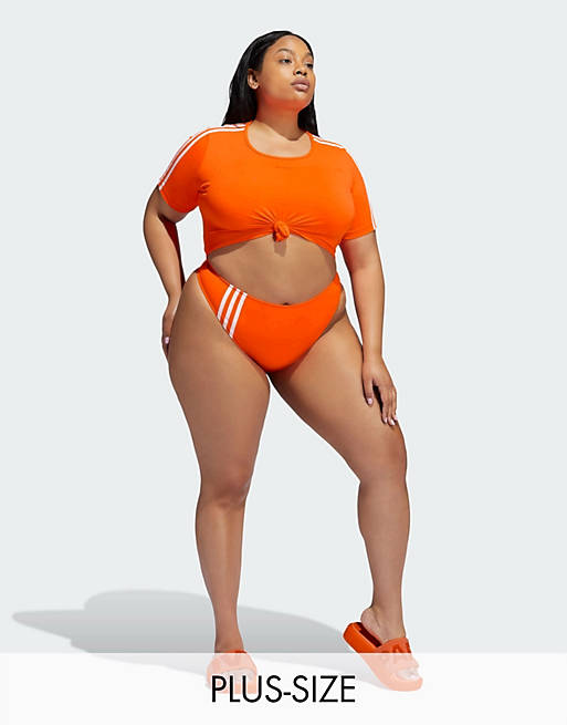 adidas x IVY PARK Plus cut out knot swim suit in orange