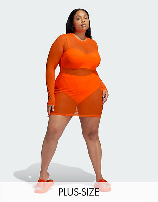 adidas x IVY PARK Plus sheer swim dress in orange