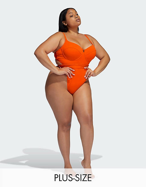 adidas x IVY PARK Plus strappy open back swimsuit in orange