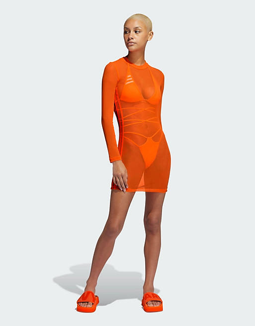 adidas x IVY PARK sheer swim dress in orange