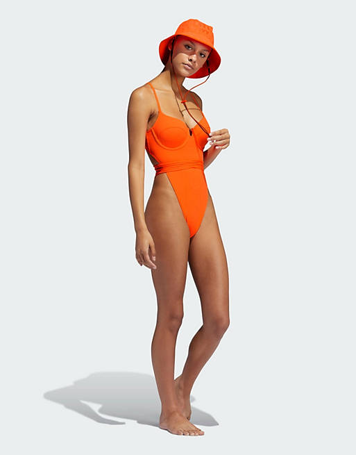 adidas x IVY PARK strappy open back swimsuit in orange