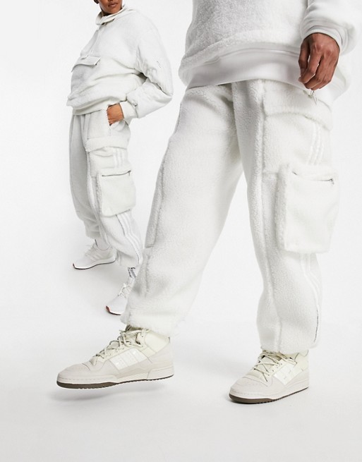 adidas x IVY PARK teddy cargo joggers in core white