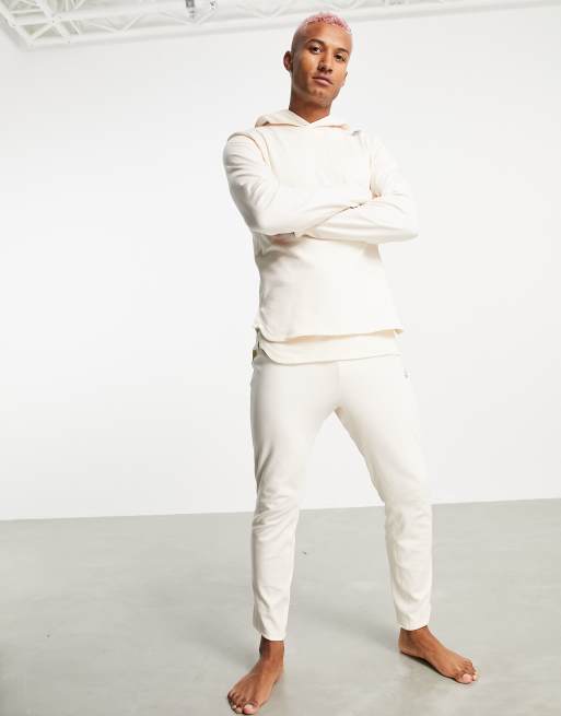 adidas - Yoga - Felpa con cappuccio beige con tre strisce sulla schiena tono su tono