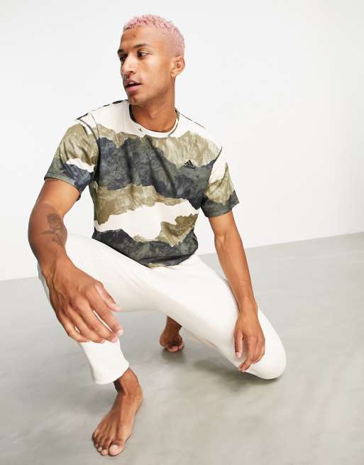 dictator Morse code Banket adidas Yoga t-shirt with ink print in white and khaki | ASOS