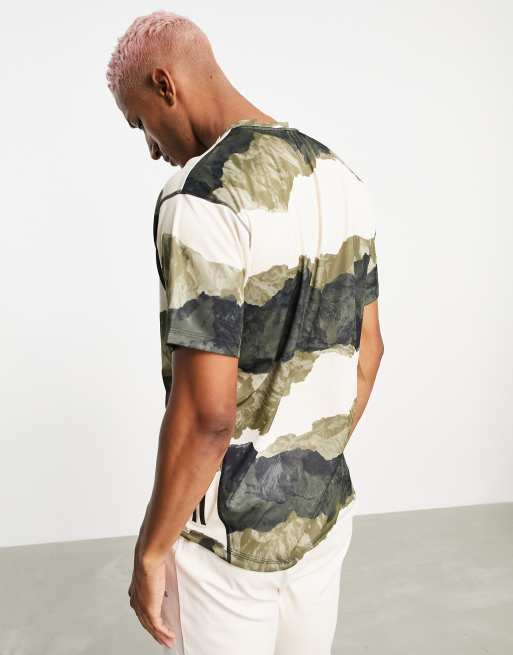 adidas Yoga t-shirt with ink print in white and khaki, 4 of 4