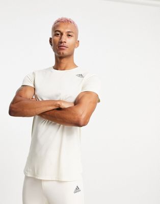 adidas Yoga t-shirt with back tonal three stripe in beige