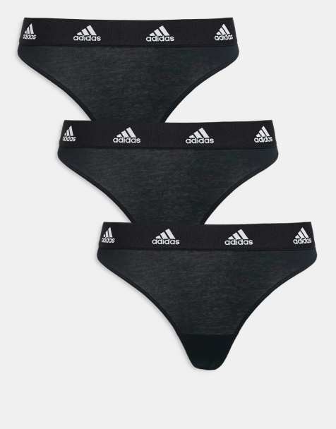 Adidas 3 pack active comfort cotton thongs in black