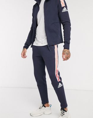 adidas ZNE 3 stripe joggers in navy | ASOS