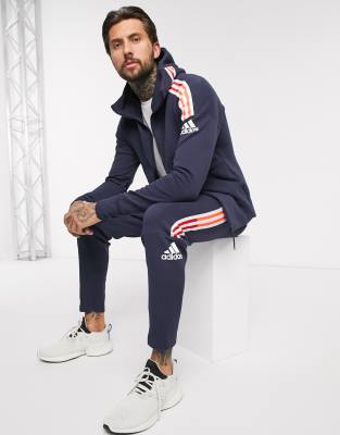 adidas ZNE 3 stripe joggers in navy | ASOS