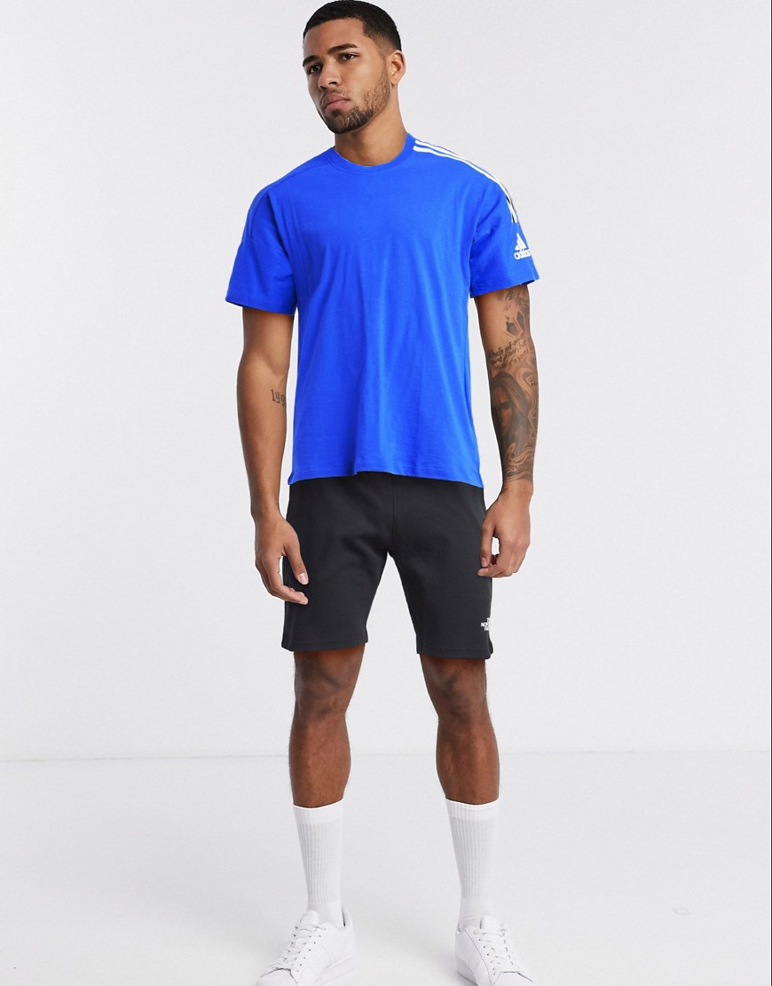 adidas ZNE 3 stripe t-shirt in blue