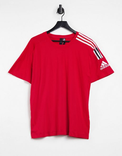 adidas ZNE 3 stripe t-shirt in red | ASOS