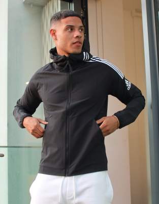 adidas originals three stripe zip thru hoodie in black