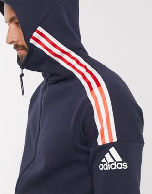 adidas zne 3 stripe zip thru hoodie