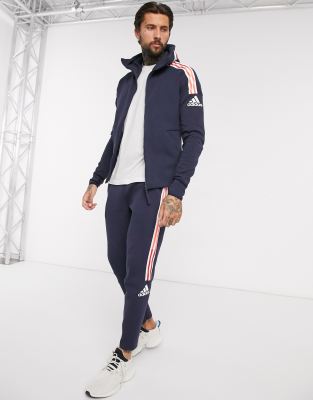 adidas zne 3 stripe zip thru hoodie