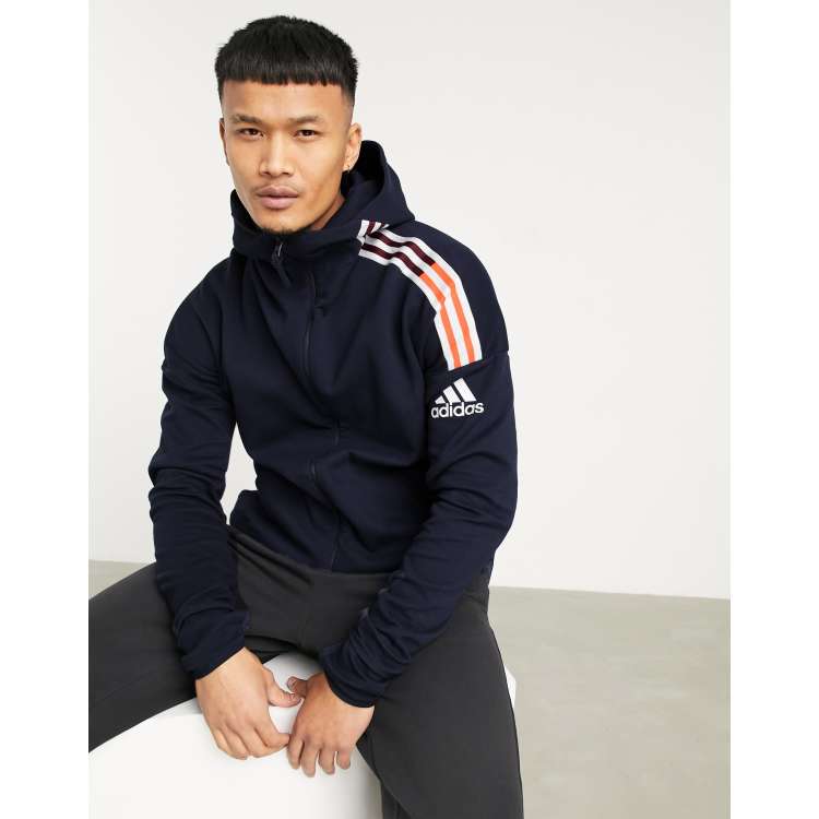 Adidas zne 3 stripe zip thru hoodie in blac new arrivals