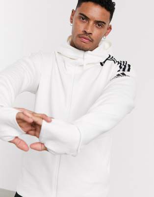 adidas zne 3 stripe zip thru hoodie in white