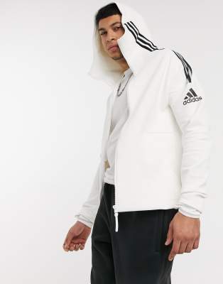 Adidas zne 3 stripe zip thru hoodie in white new arrivals