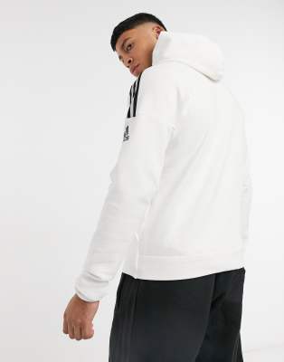 adidas zne 3 stripe zip thru hoodie in white