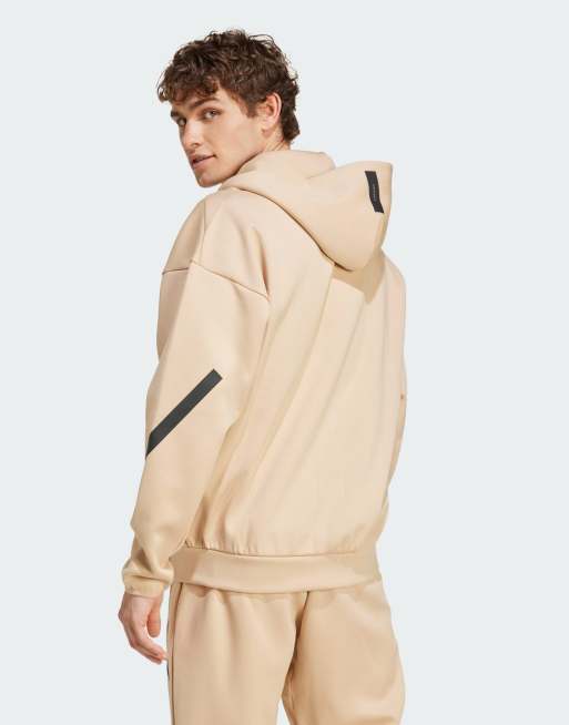 adidas Z.N.E. premium full-zip hooded track jacket in beige