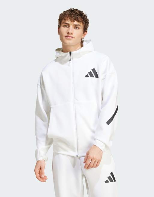 adidas Z.N.E. premium full zip hooded track jacket in white