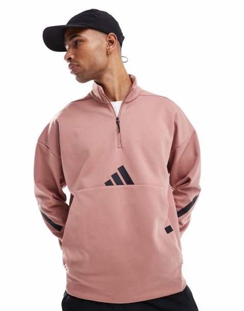 adidas – Z.N.E. – Sweatshirt in warmem Lehmrosa mit kurzem Reißverschluss - view 1