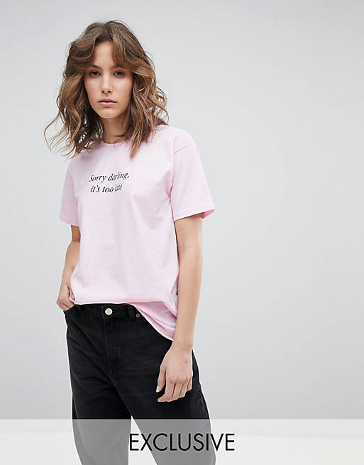 Adolescent Clothing Boyfriend T-Shirt With Too Late Darling Print
