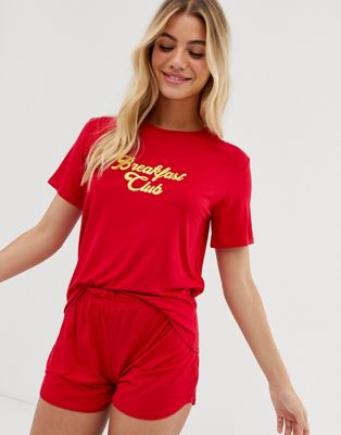 Adolescent Clothing – Breakfast Club – Pyjamas med t-shirt och shorts-Röd