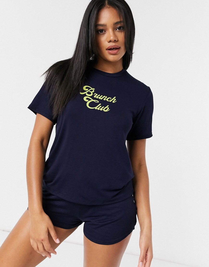 Adolescent Clothing Brunch Girl Short Pajama Set-navy
