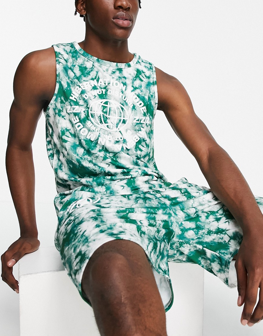 Adolescent Clothing Lounge hibernation mode shorts in green tie dye