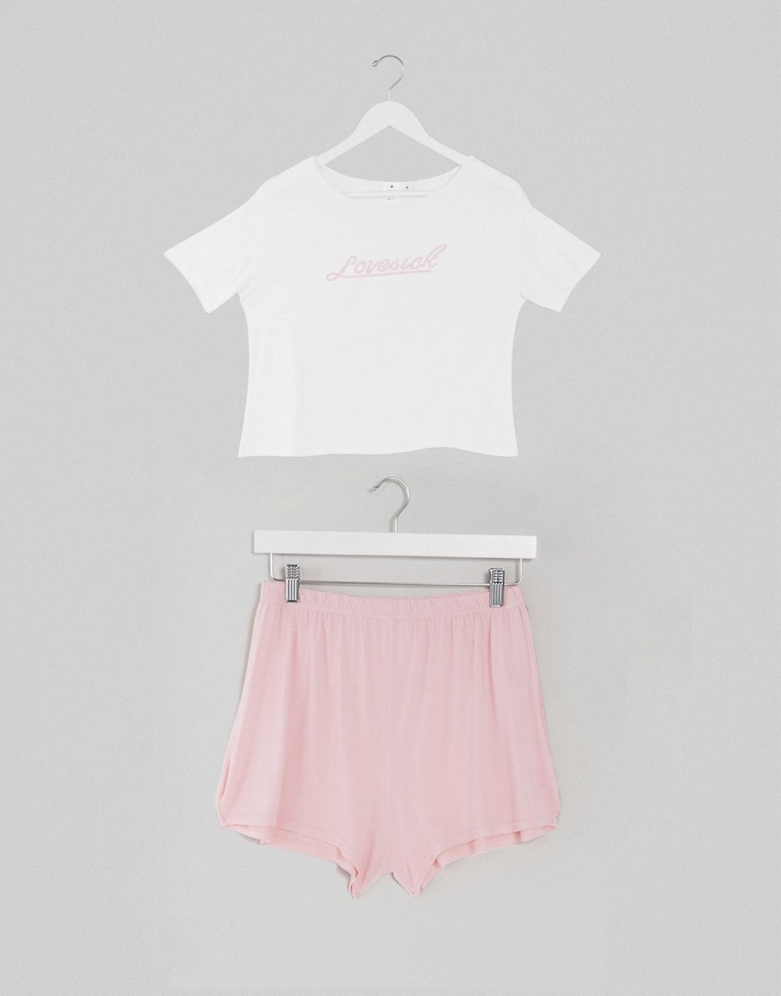 Adolescent Clothing - Pigiama T-shirt e pantaloncini con scritta Love Sick-Bianco