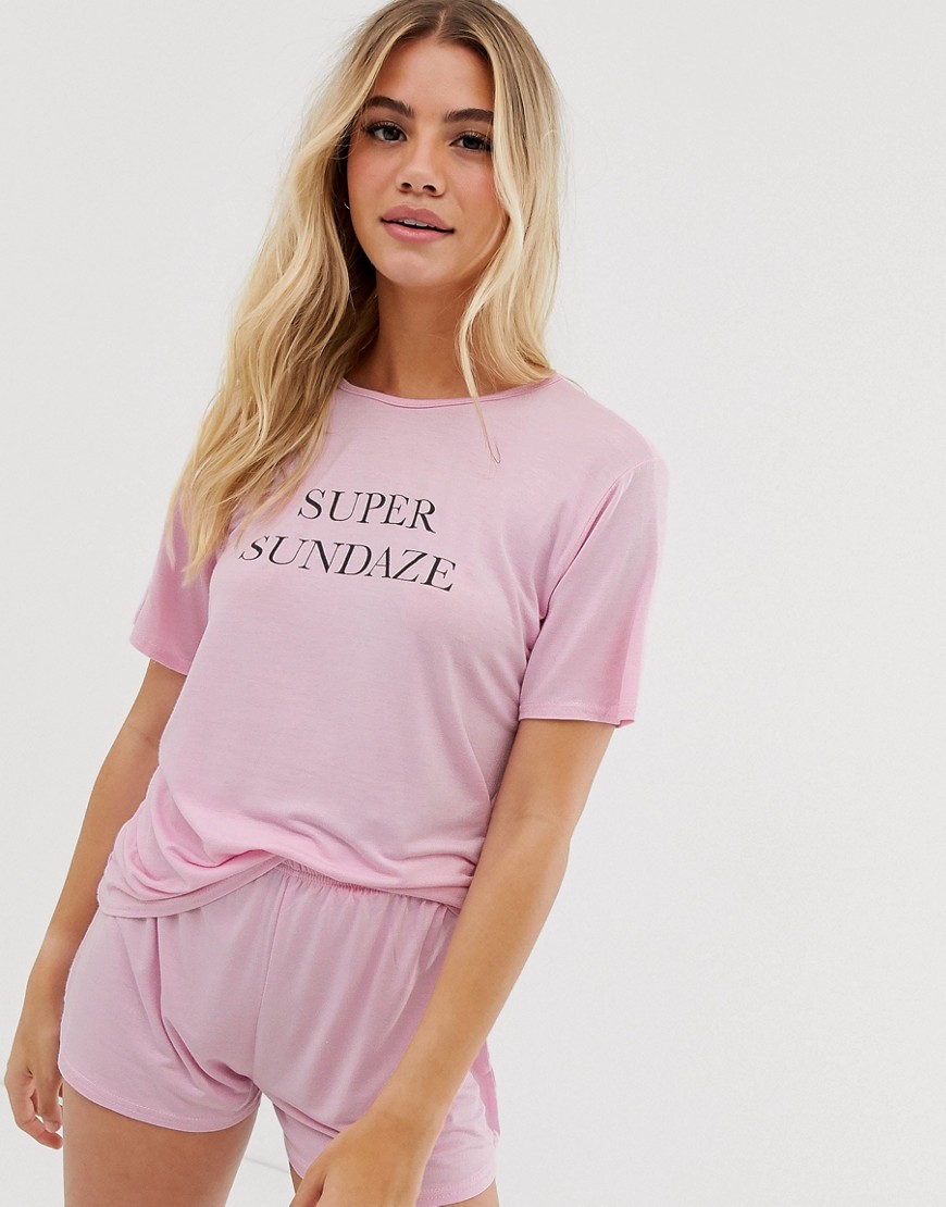 Adolescent Clothing - Pigiama T-shirt e pantaloncini con scritta super sundaze-Rosa