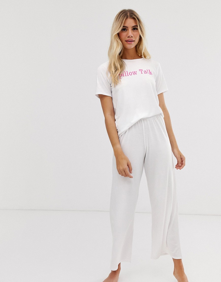 Adolescent Clothing - Pigiama T-shirt e pantaloni con scritta pillow talk-Bianco