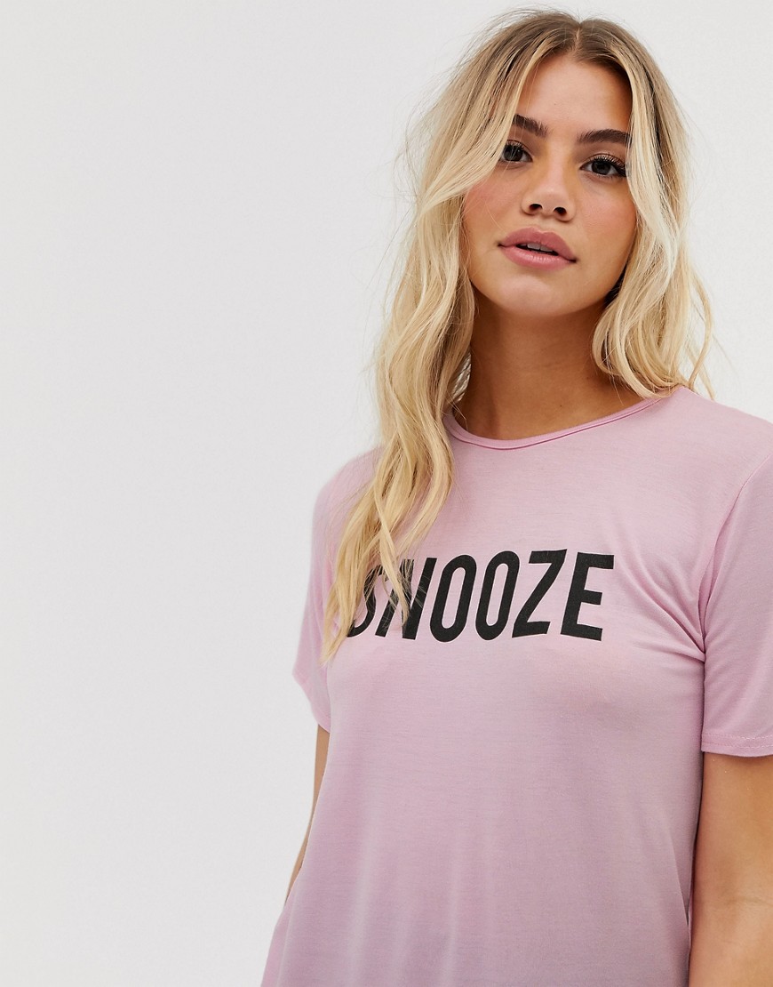 Adolescent Clothing - Pigiama T-shirt e pantaloni con scritta snooze-Rosa