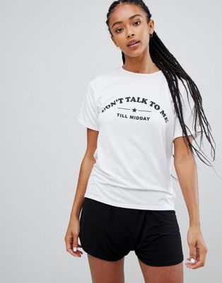 Adolescent Clothing - Pyjamaset van short en T-shirt met print 'don't talk to me til midday'-Multi
