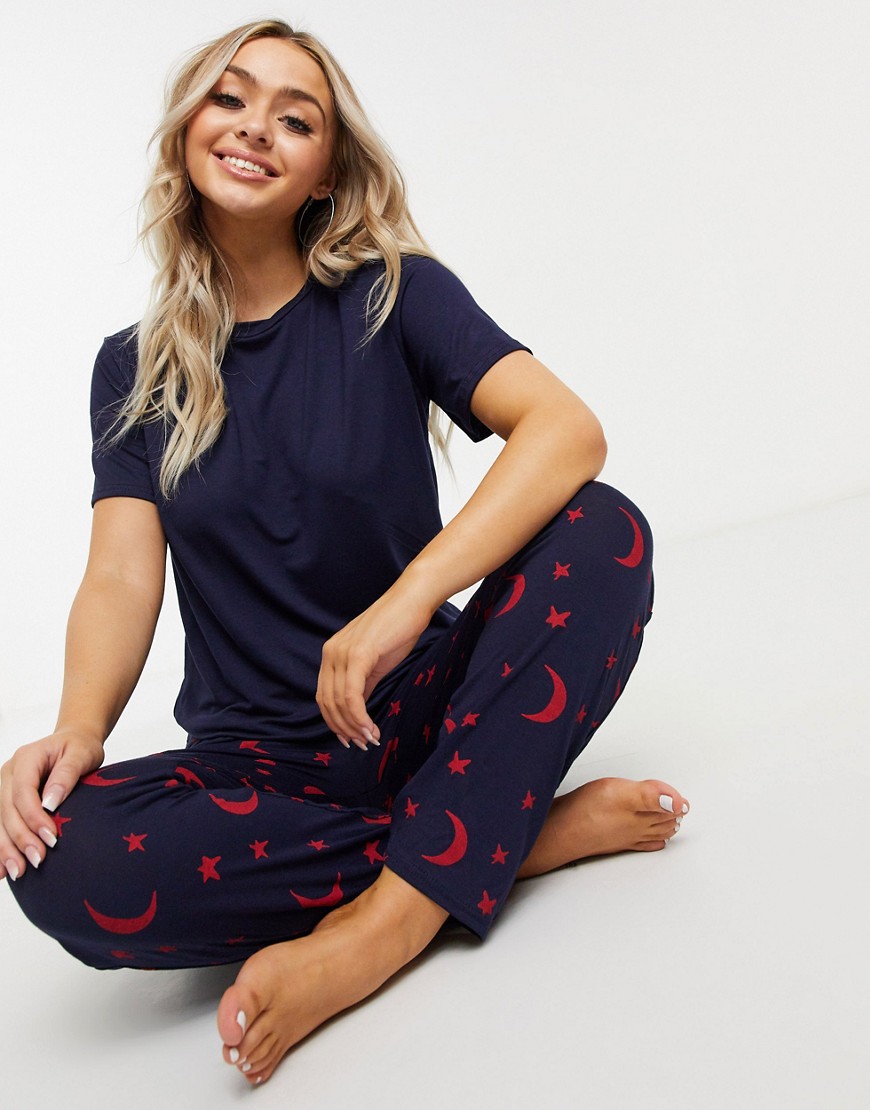 Adolescent Clothing star print long pyjama set-Navy