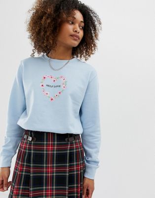 Adolescent Clothing - Sweatshirt met hart en tekst 'self love'-Blauw