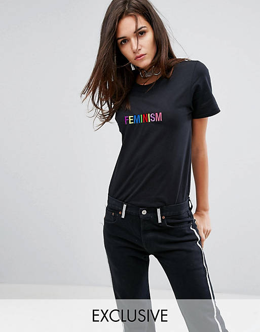 Adolescent Clothing T-Shirt With Feminism Slogan Embroidery
