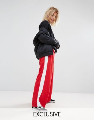 wide leg joggers with side stripe