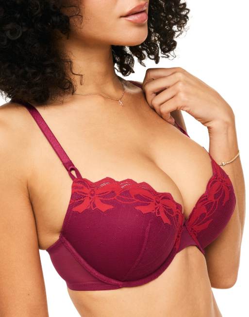 Adore Me Audrina push up plunge bra in dark red