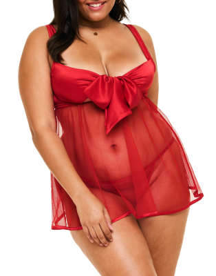 Adore Me Bessima Babydoll & G-string Set Lingerie In Red