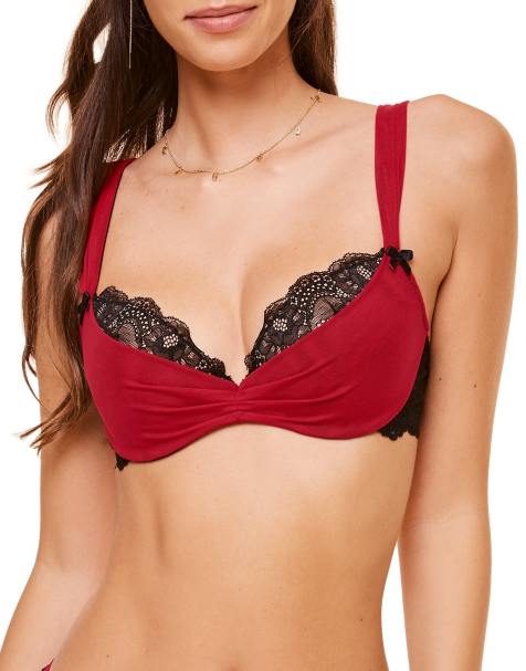 Adore Me Clairabelle push up demi bra in dark red - view 1