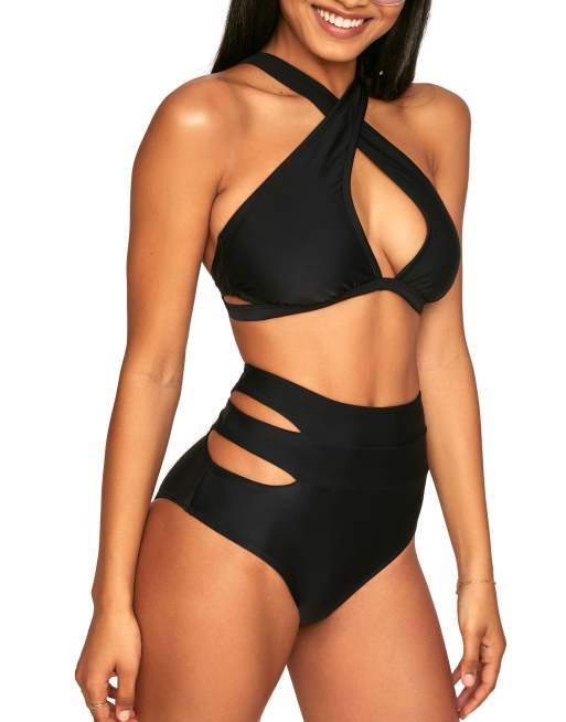 Adore Me Demi swimwear high waist bikini bottoms in black