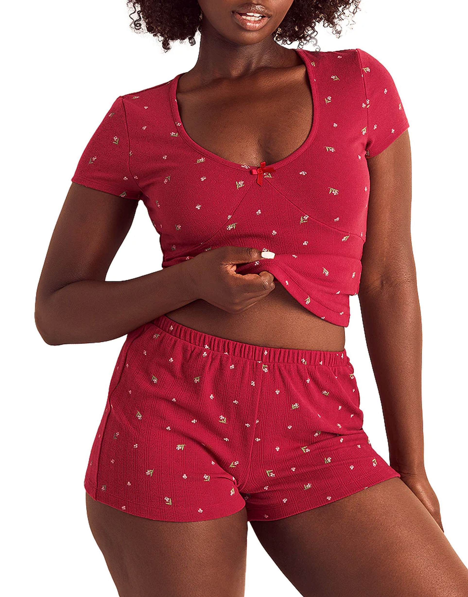 adore me eloise short pajama set in floral red