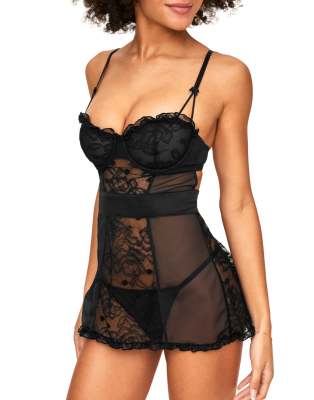 Adore Me Etty Babydoll & G-string Set In Black