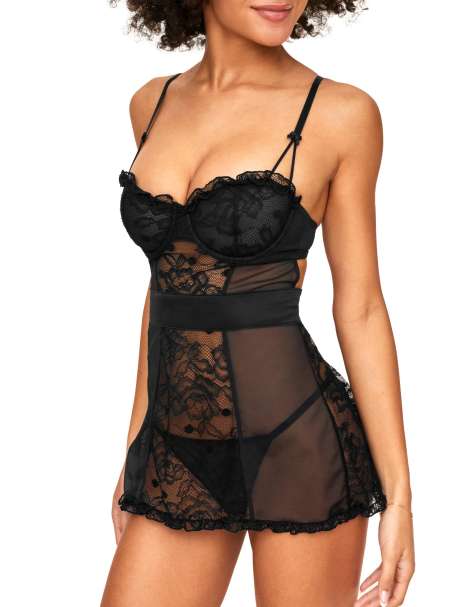 Adore Me Etty babydoll & g-string set in black - view 1