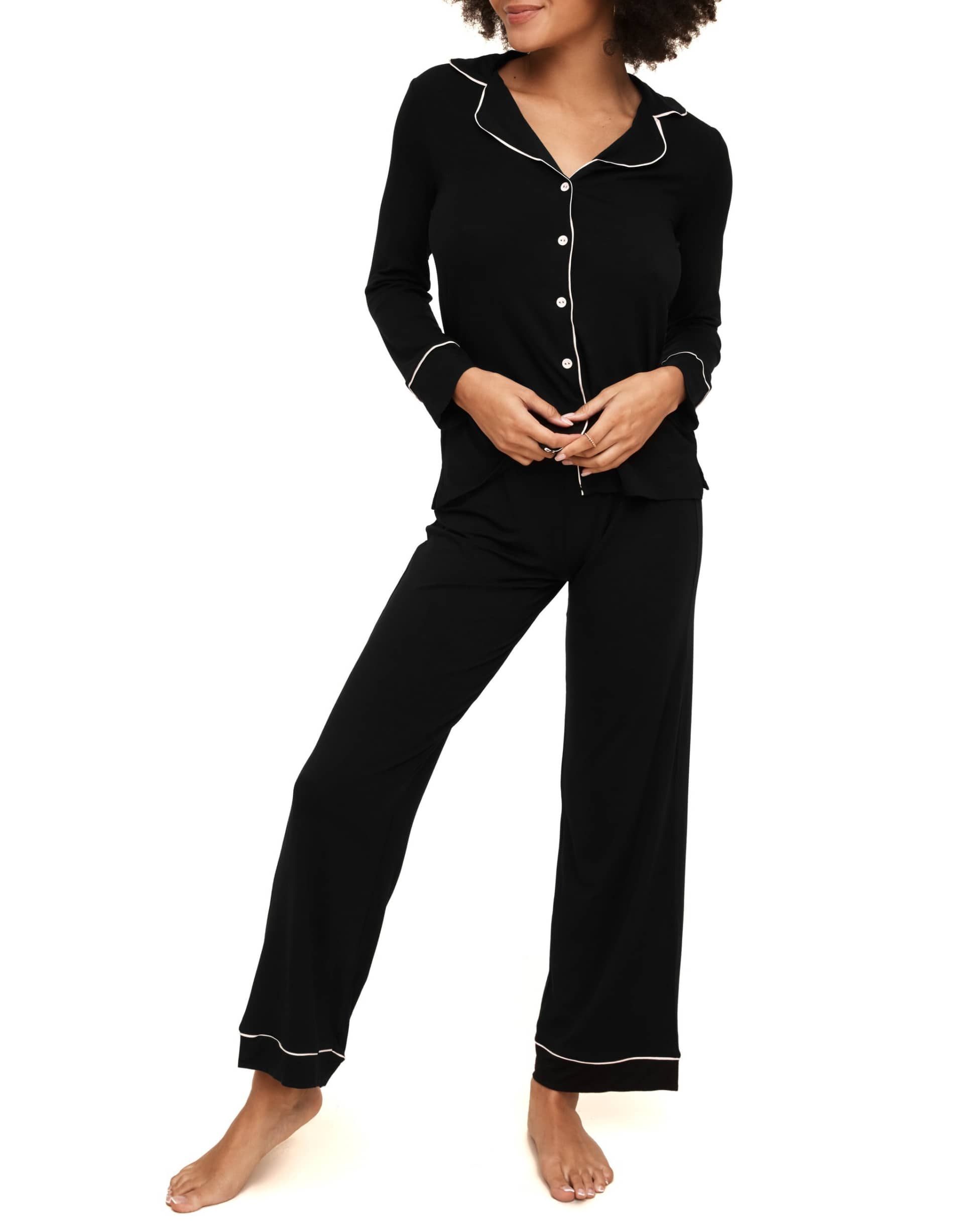 adore me matilda long sleeve top & pants pajama set in black