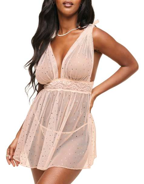 Adore Me Novah babydoll & g-string set in light beige - view 1